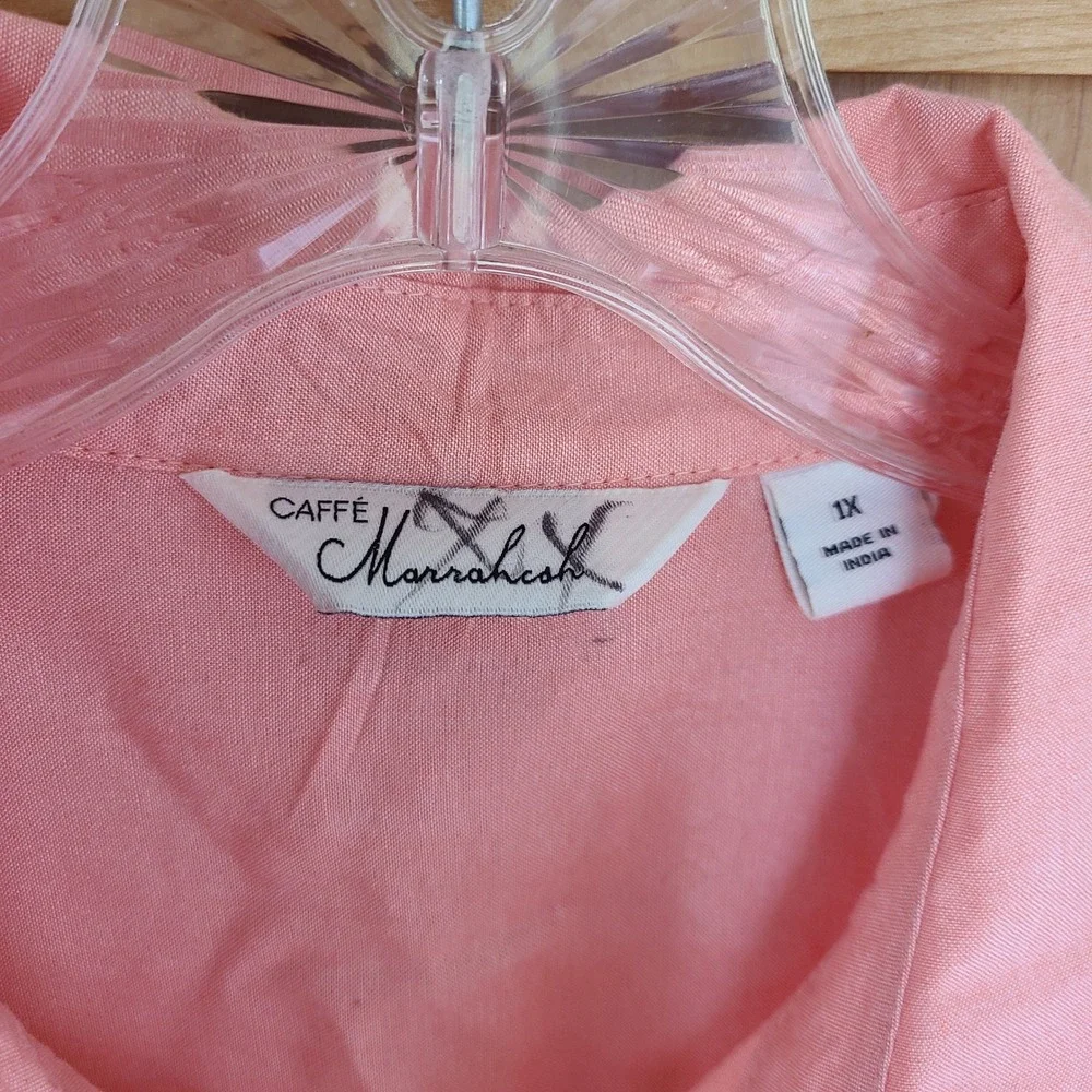 NWT Caffe Marrakesh 1X  Peach Boho Blouse Button Front Bohemian Quiet Luxury XXL - Picture 4 of 8